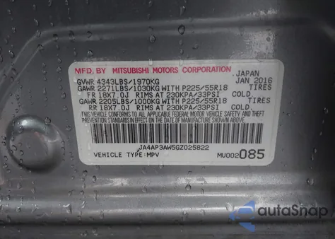 2016 Mitsubishi Outlander Sport 2.4 Es z USA, uszkodzony, nr VIN JA4AP3AW5GZ025822